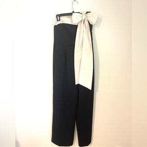 LOFT Black and Cream Bow-Tie Jumpsuit